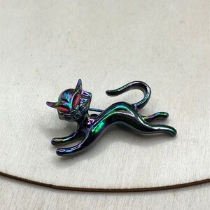 Vintage Oil Spill Gloss Enamel Siamese Cat Brooch